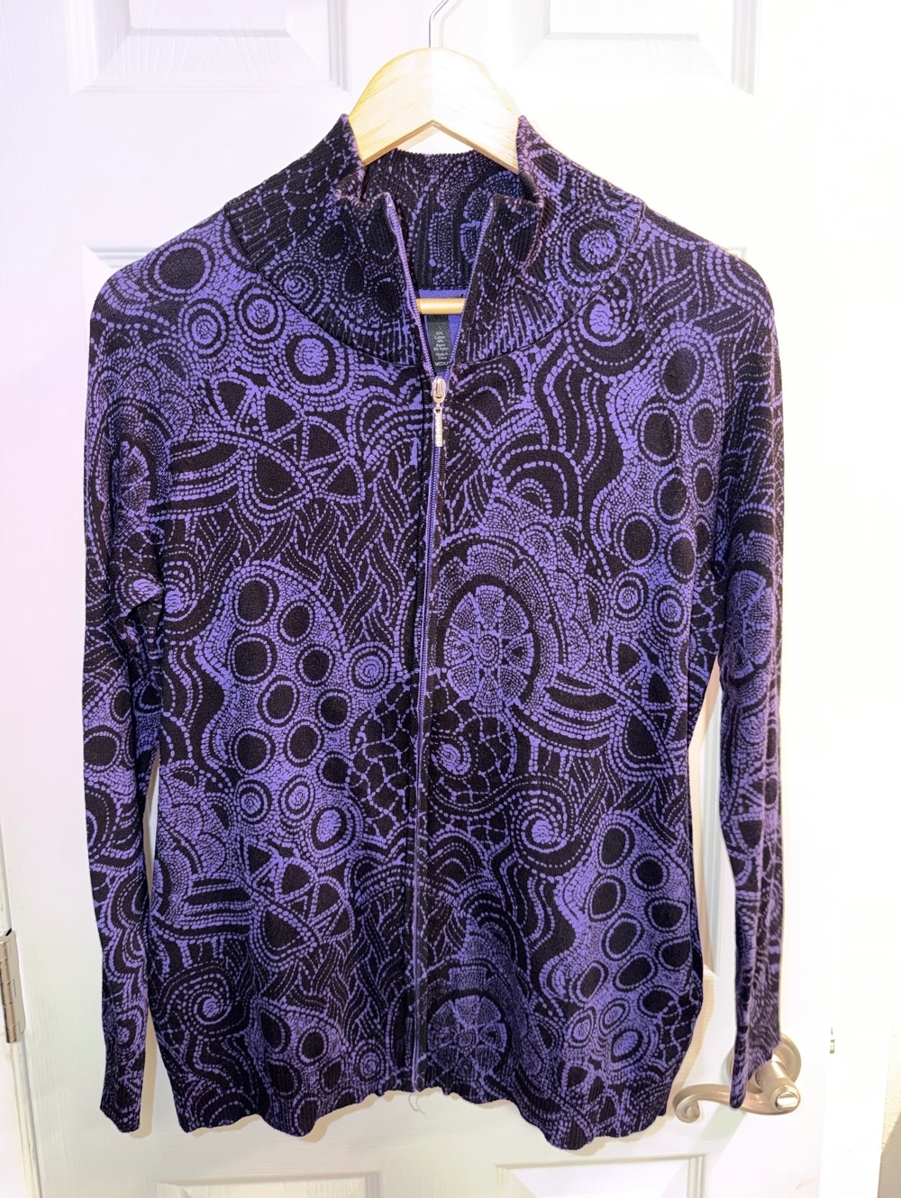 Soma Intimates Purple Black Abstract Print Zip Front Cardigan Jacket M